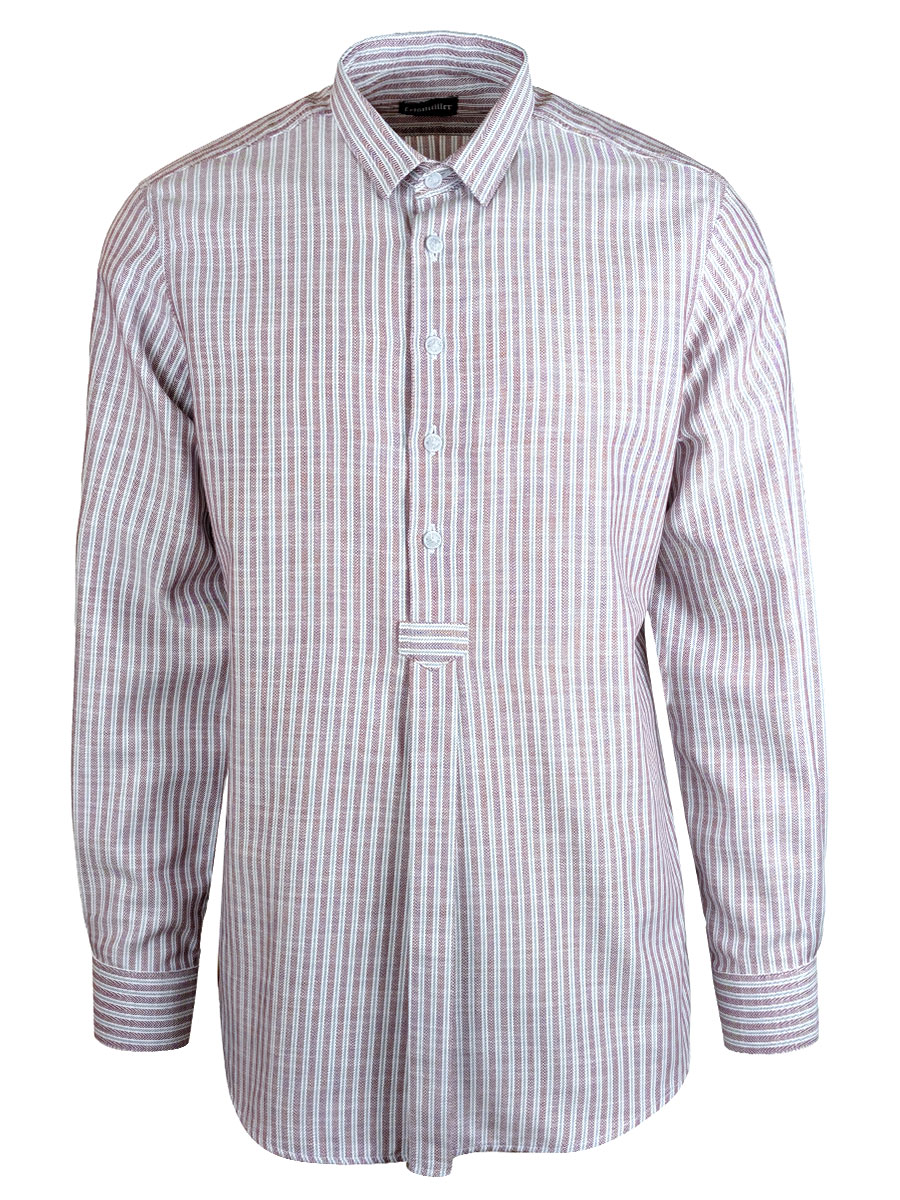 Arzberger Herrenhemd, rot-grau, gestreift, Liegekragen, Pfoad #1