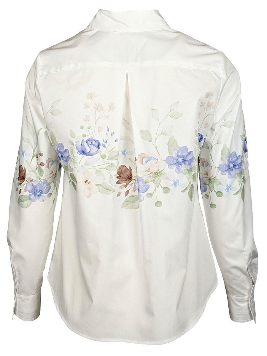 Anna Damenbluse Langarm, weiß, Blumenmuster #2