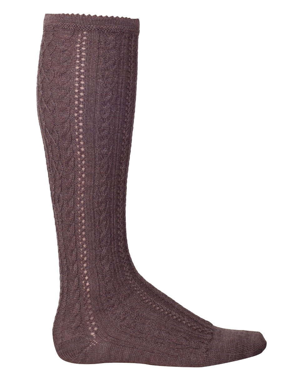 Hammerschmid Kniestrumpf braun, Zopfmuster, Handstrick #1