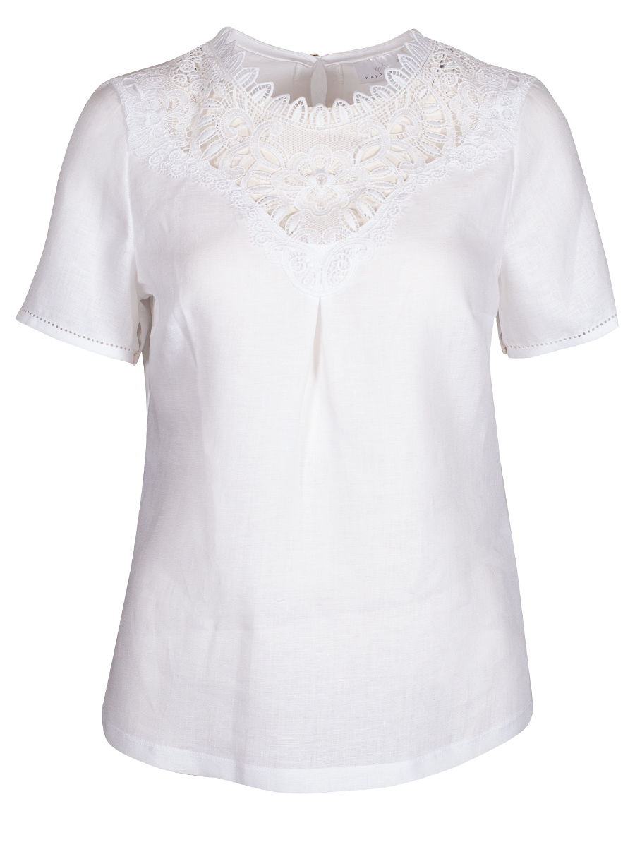 Waldorff Rockbluse Anne, weiß, Häckelspitze, Kurzarm, Leinen #1