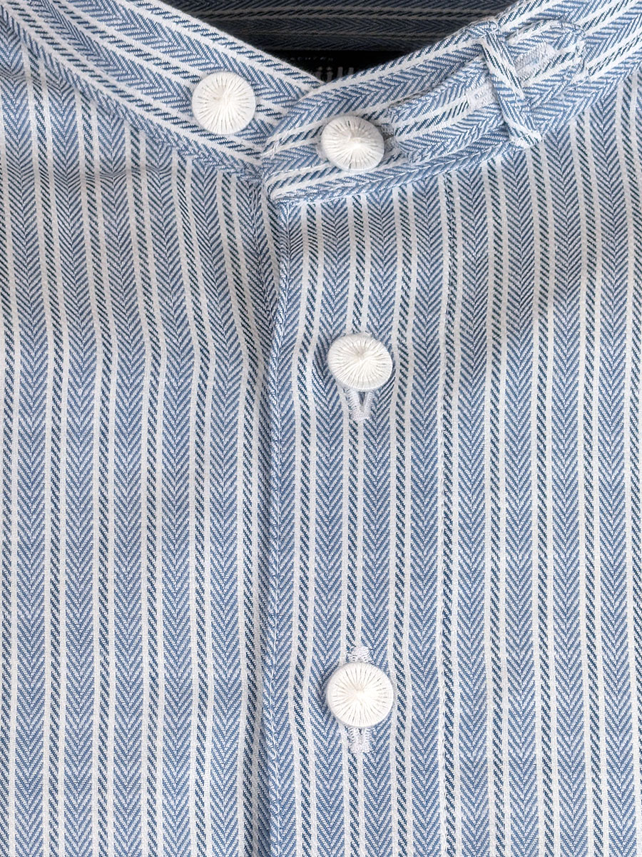 Arzberger Herrenhemd, blau-grau, gestreift, Stehkragen, Pfoad #2