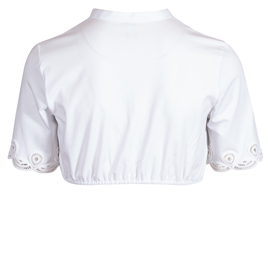 Wallmann Dirndlbluse weiß, elegant, kleiner Stehkragen, Lochmuster am Ausschnitt #2