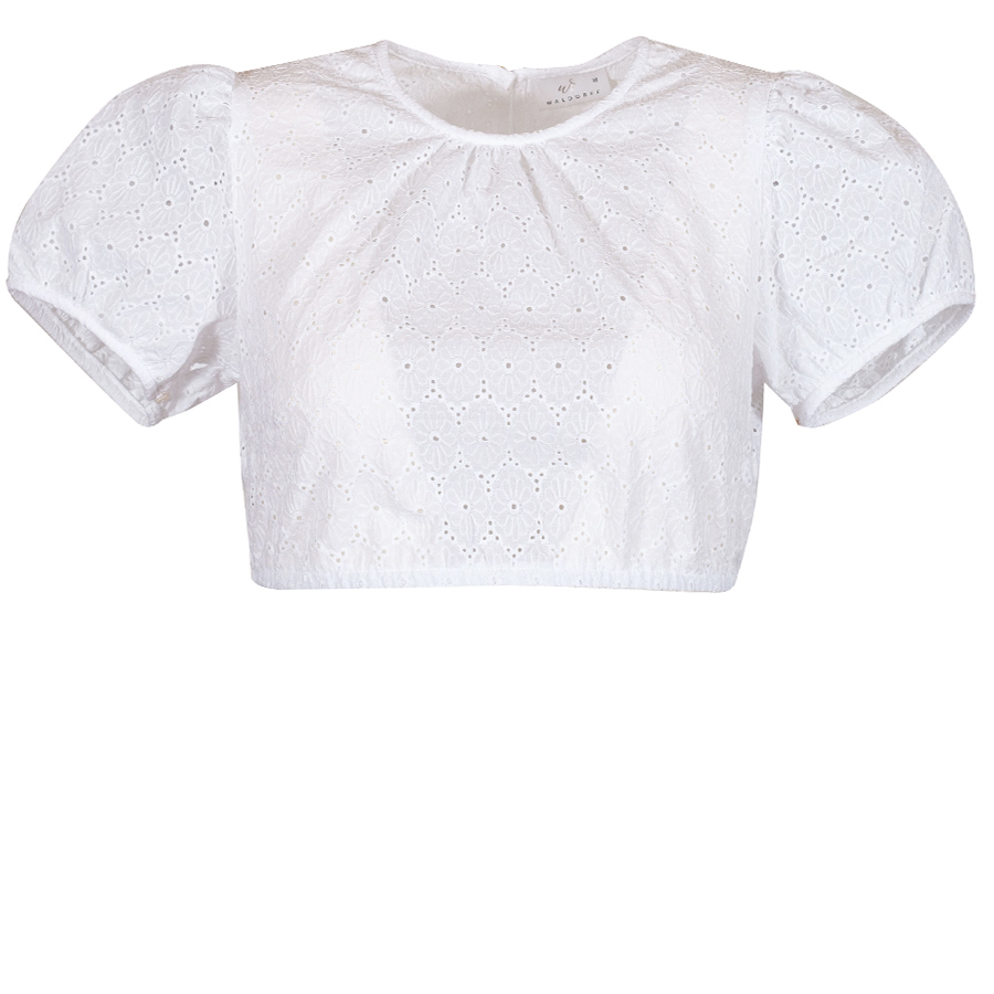 Waldorff Dirndlbluse, weiß, hochgeschlossen, Lochmuster, Puffärmel #1