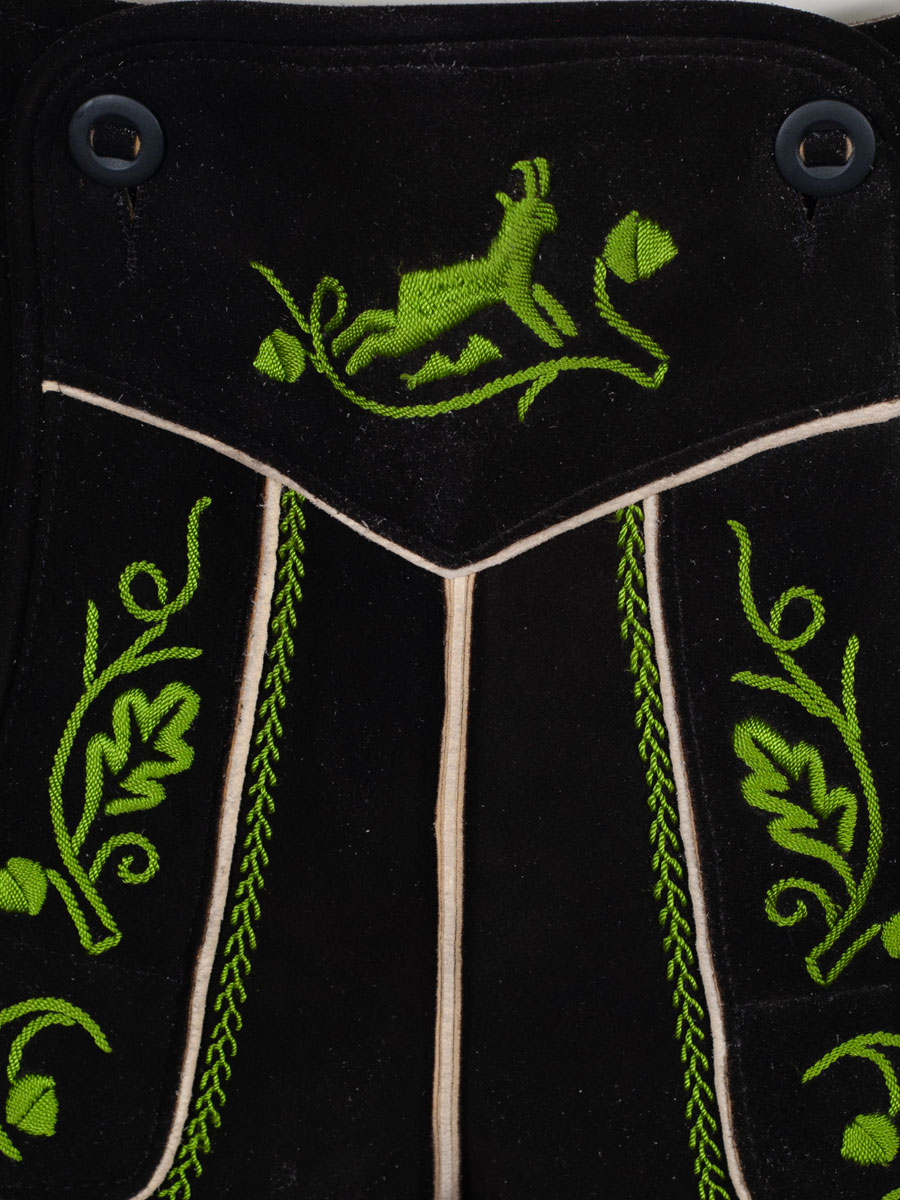 Lederhose Originaltracht kurz Lenggries Hirsch, lindgrüner Stick #5
