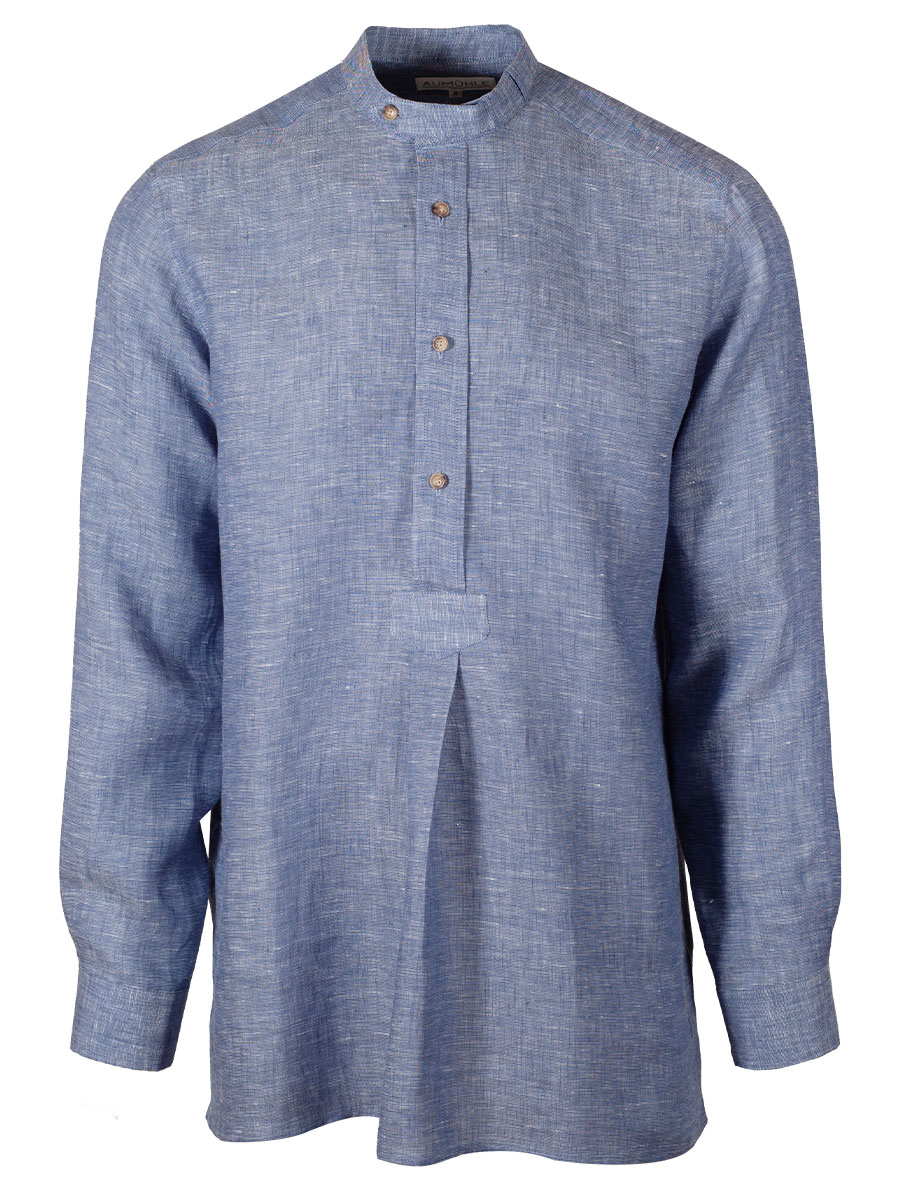 Waldorff Herrenhemd Leinen, blau, Pfoad, Stehkragen #1