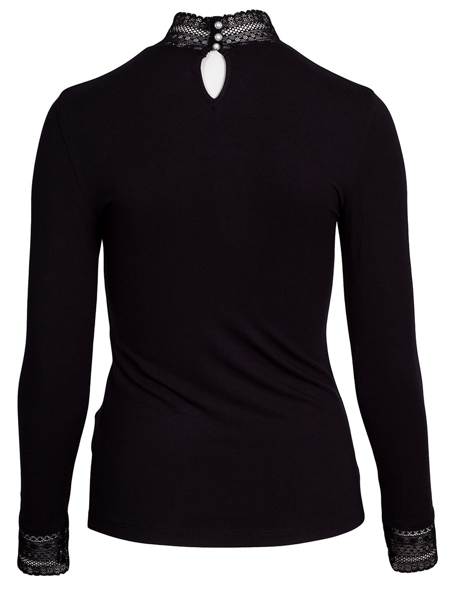 Feli und Hans Langarmshirt Parndorf, schwarz, Spitzenkragen, hochgeschlossen, Stretch #2
