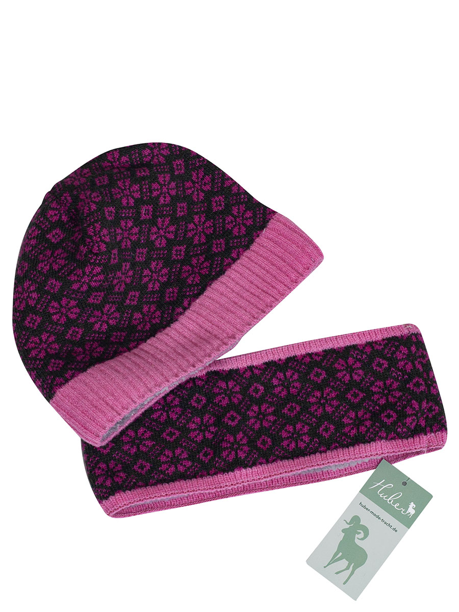 Huber Strickmütze Jill pink mit oliv, innen Fleece #4