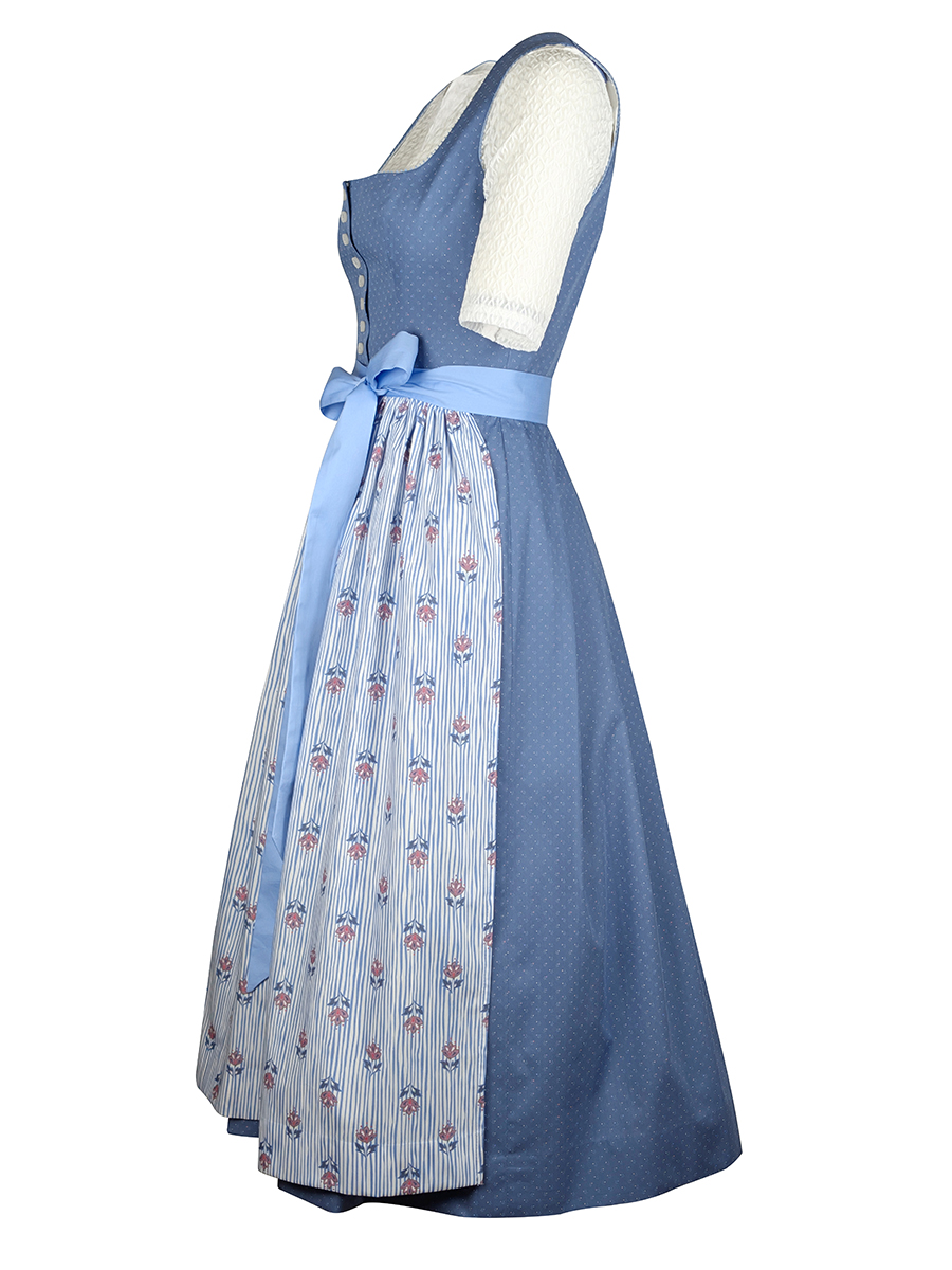 Waldorff Dirndl Cali, blau, Schürze mit rosa Blumen, 80lg #6