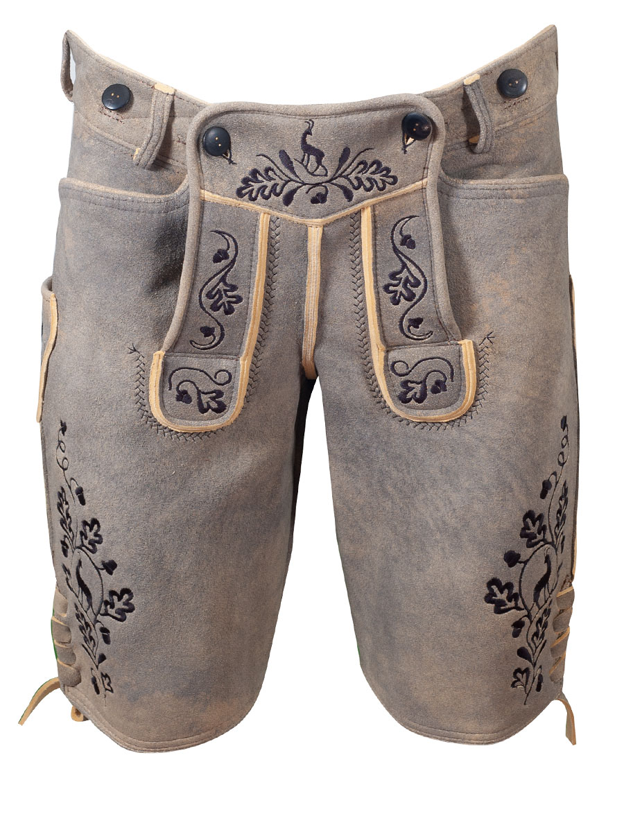 Weinbauer Kurze Lederhose Ludwig, Rothirsch, granit, schwarzer Stick #1