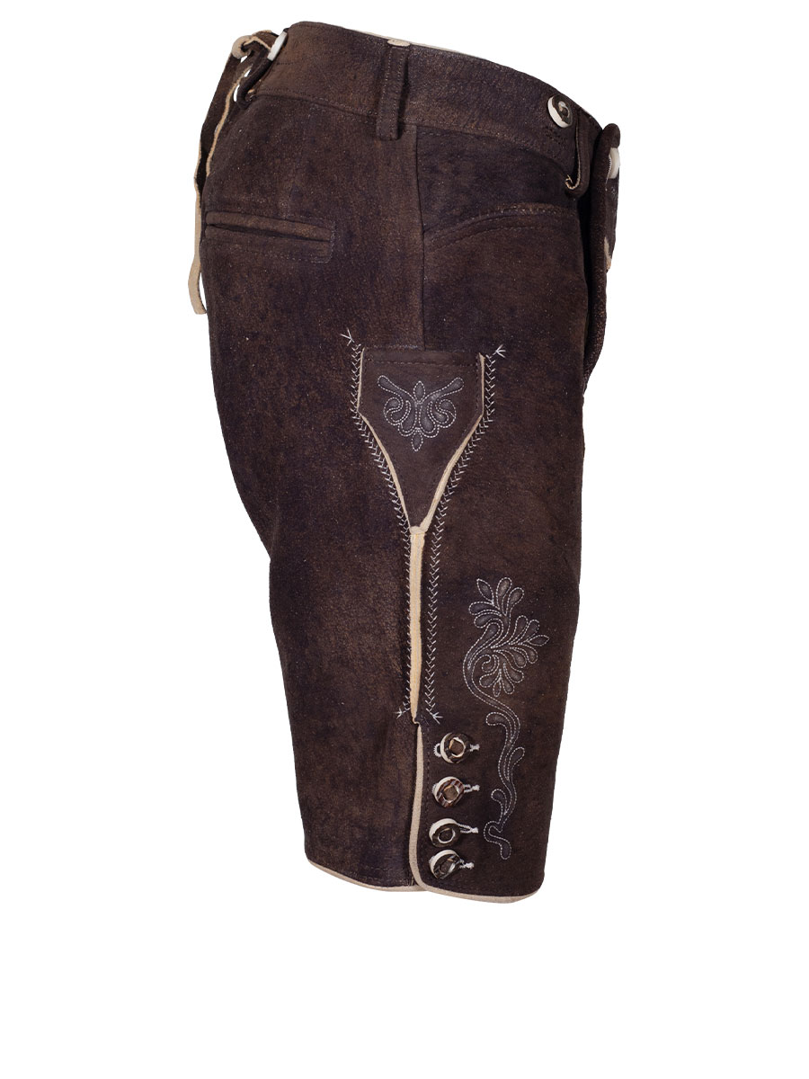 Weinbauer kurze Lederhose Premium, moor, Rothirsch, sämisch, heller Stick #2