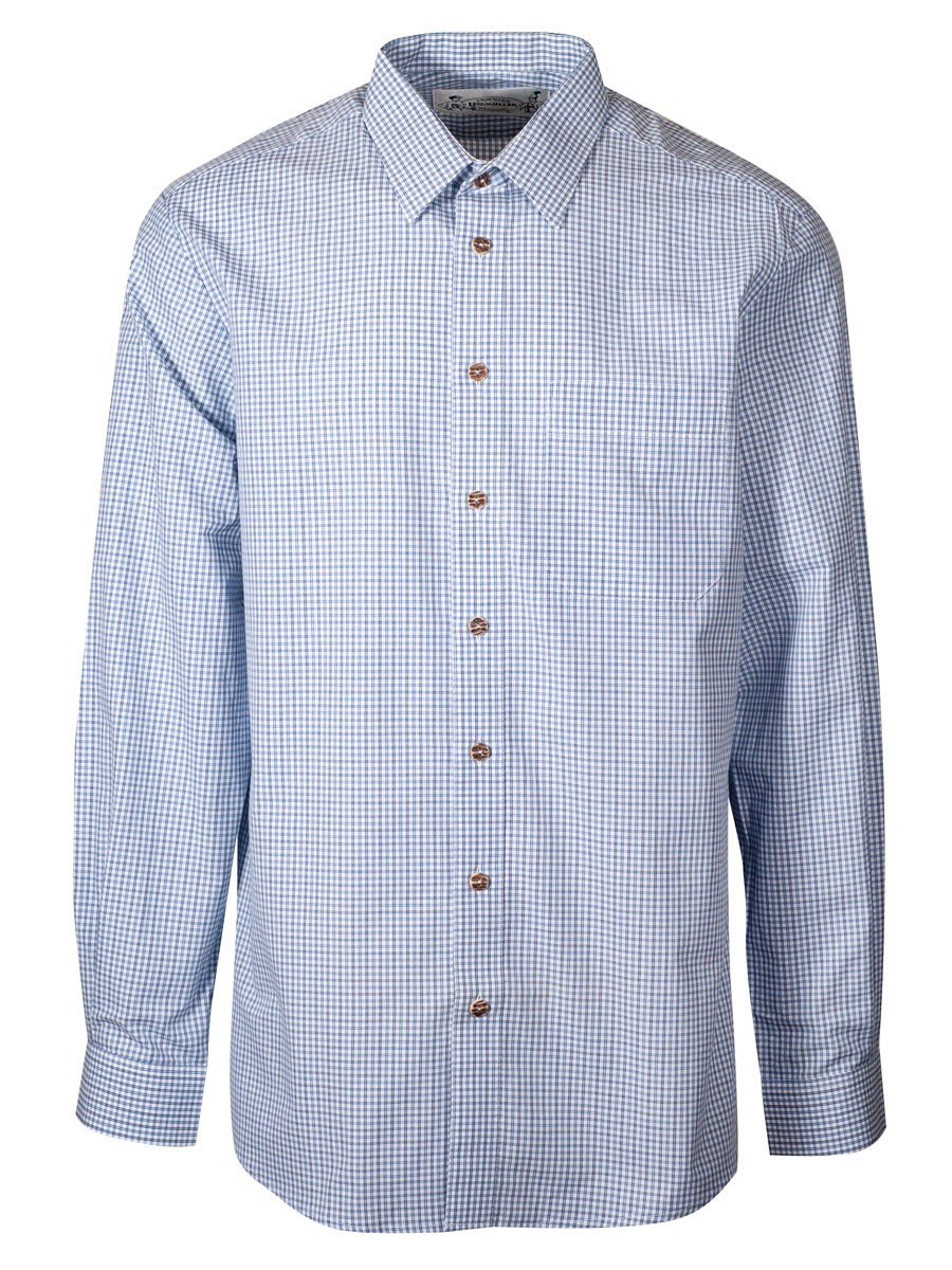 Arzberger Herrenhemd, blau, kariert, Liegekragen, durchgeknöpft, Slim #1