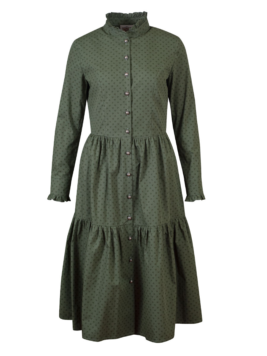 Berwin & Wolff Sommerkleid  olivgrün, durchgeknöpft, hochgeschlossen #1