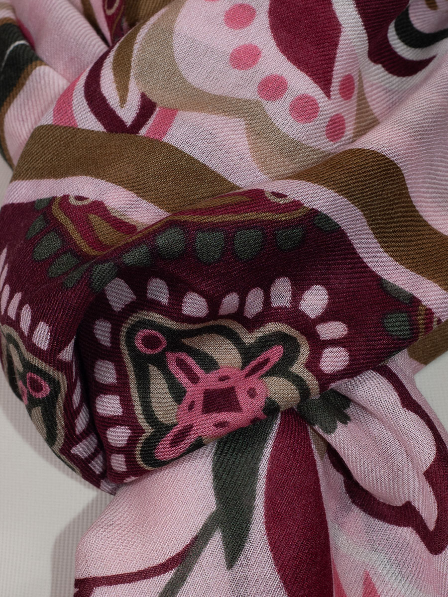 Hammerschmid Schal bordeaux-rosa, Blumen-Blättermuster #3
