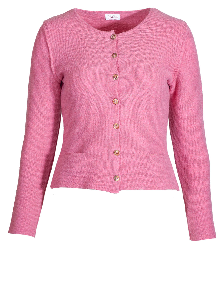 Heidi Strickjacke, koralle, Perlmuttknöpfe, glatt gestrickt, fein #1