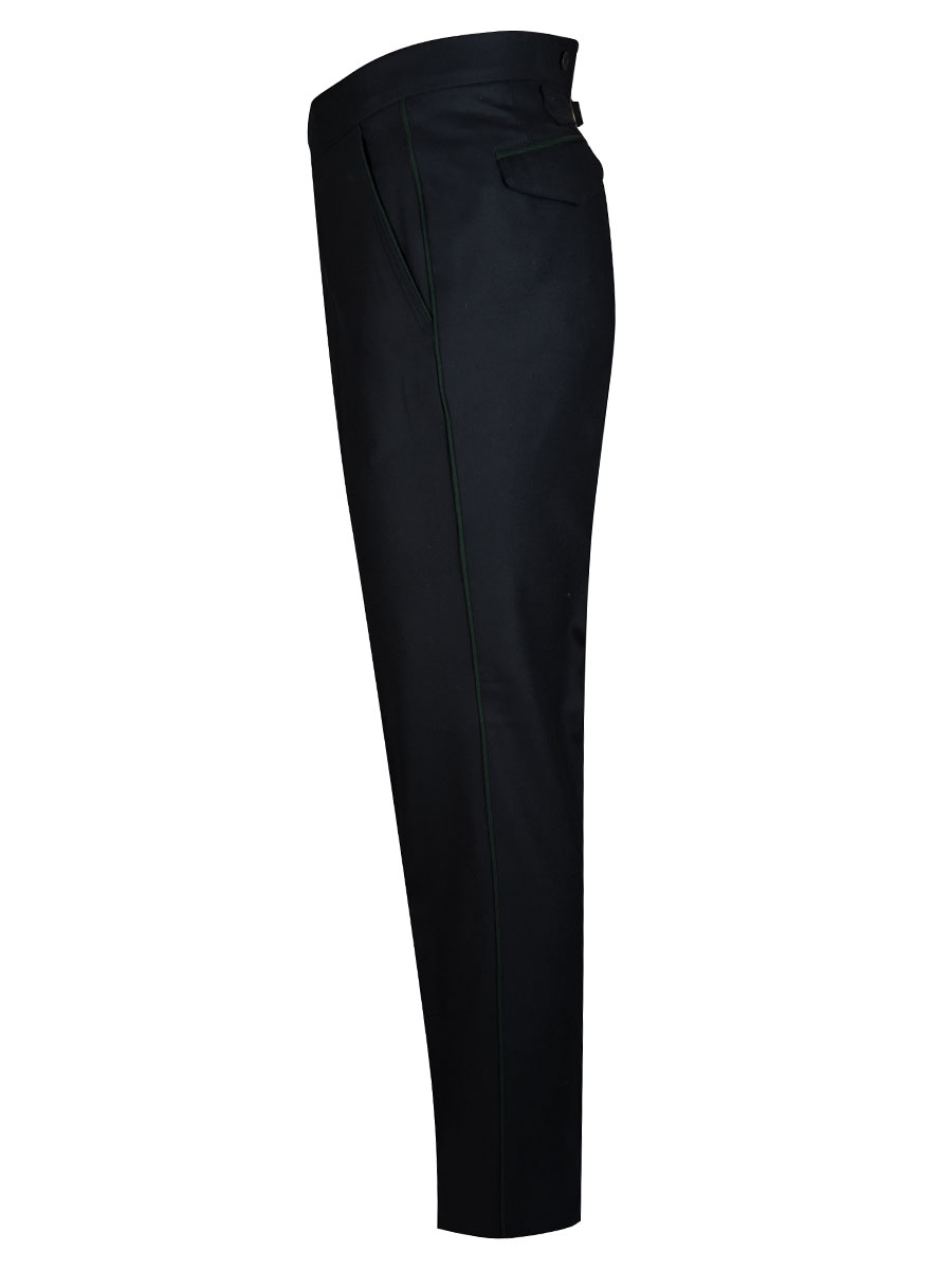 Viererspitz Herrenhose, Anzugshose, schwarz, grünes Paspol #2