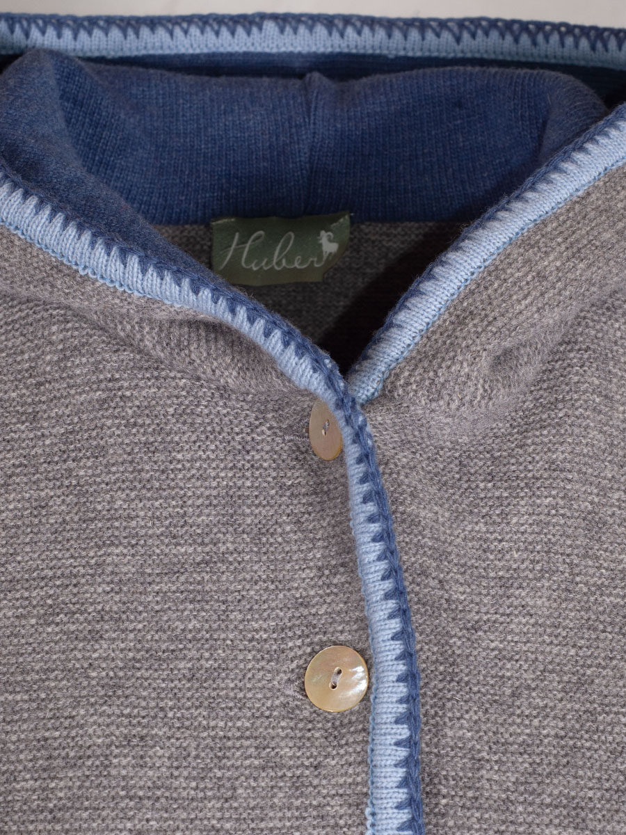 Huber Kapuzen-Strickjacke Erika, grau, Einfassung in Hellblau-Blau #3