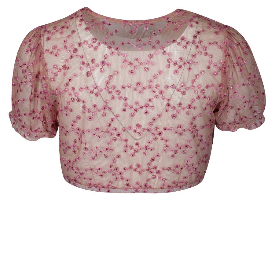 Waldorff Dirndlbluse beige, Blumenstickerei, beere, Puffarm #4