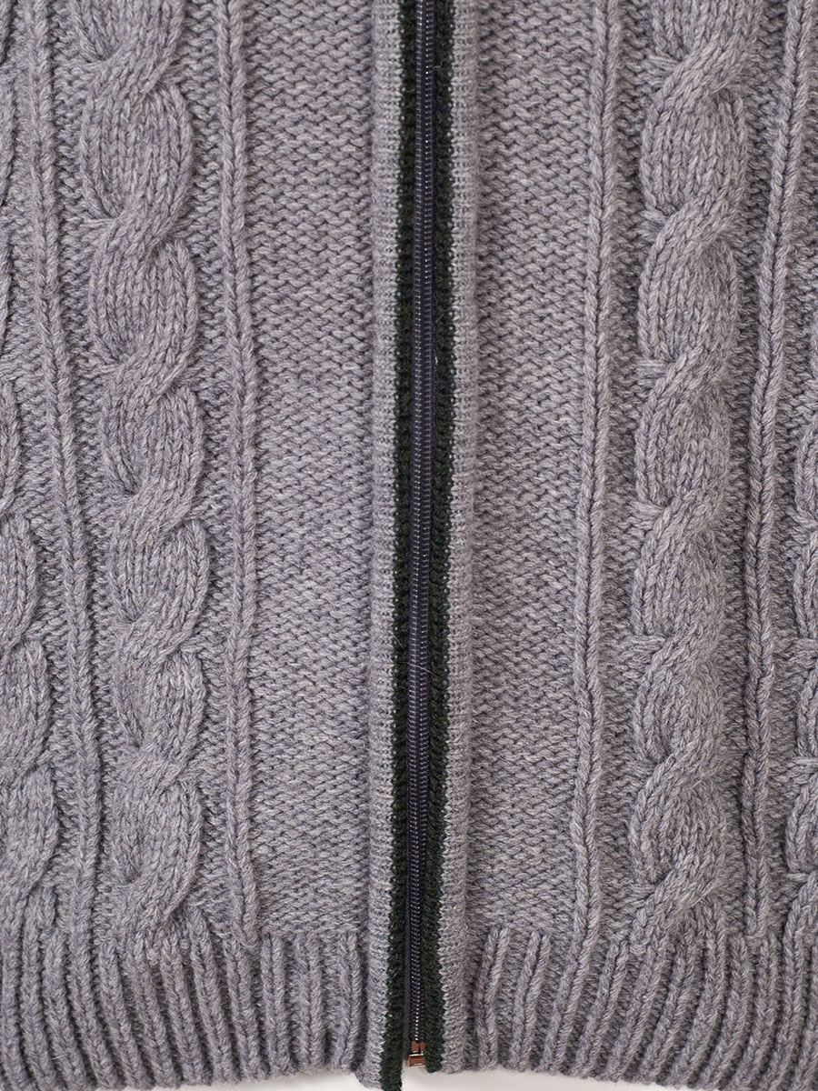 Huber Kapuzen-Strickjanker Heinz, grau-tanne, Zopfmuster #5