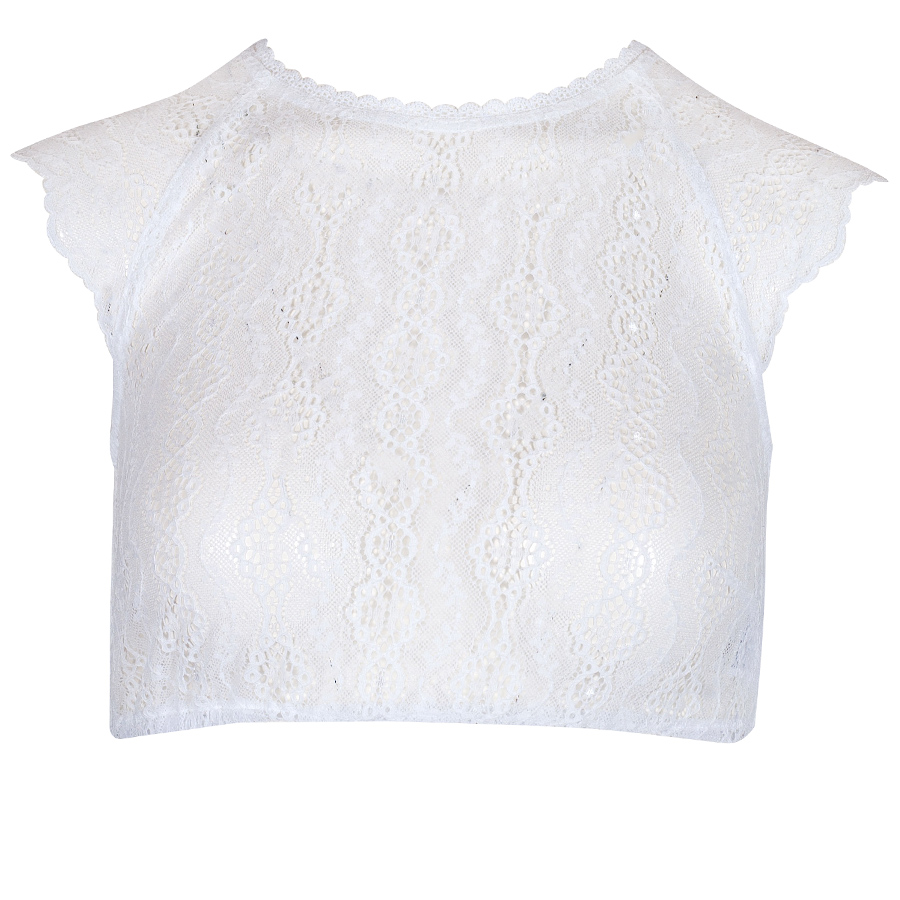 Waldorff Dirndlbluse, weiß, Spitze, transparent, hochgeschlossen, Flügelarm #1