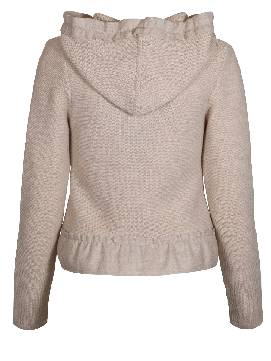 hausg'macht Kapuzen-Strickjacke Heike, natur, Rüschenborte #3