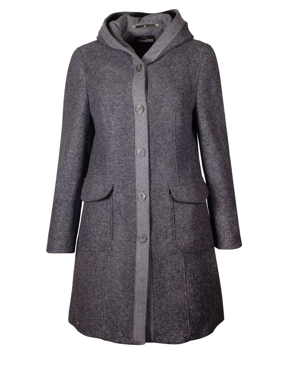 Schloß Orth Kurzmantel Vreni, dunkelgrau-hellgrau, Kapuze, gefüttert #1