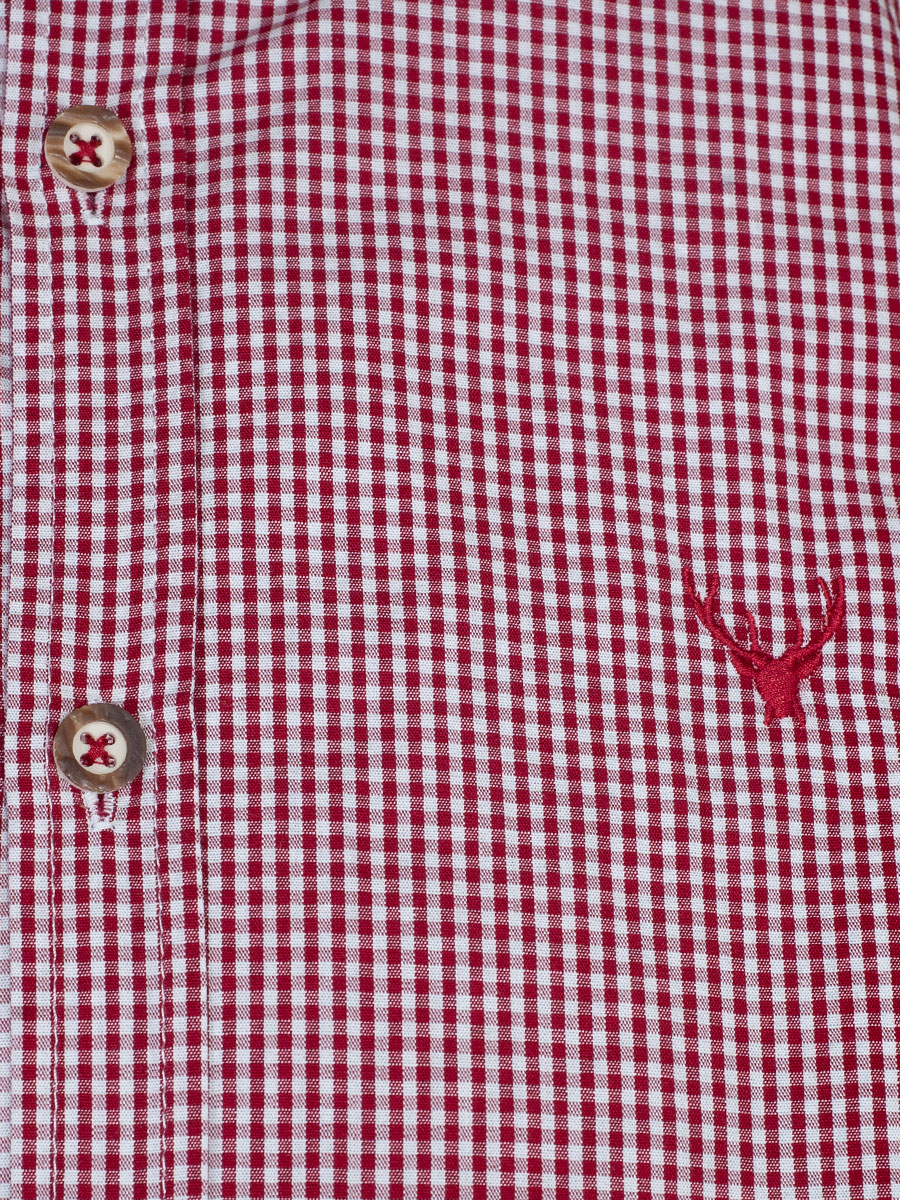 Hatico Karohemd rot mit Hirschstick, Liegekragen, durchgeknöpft, Slim #3