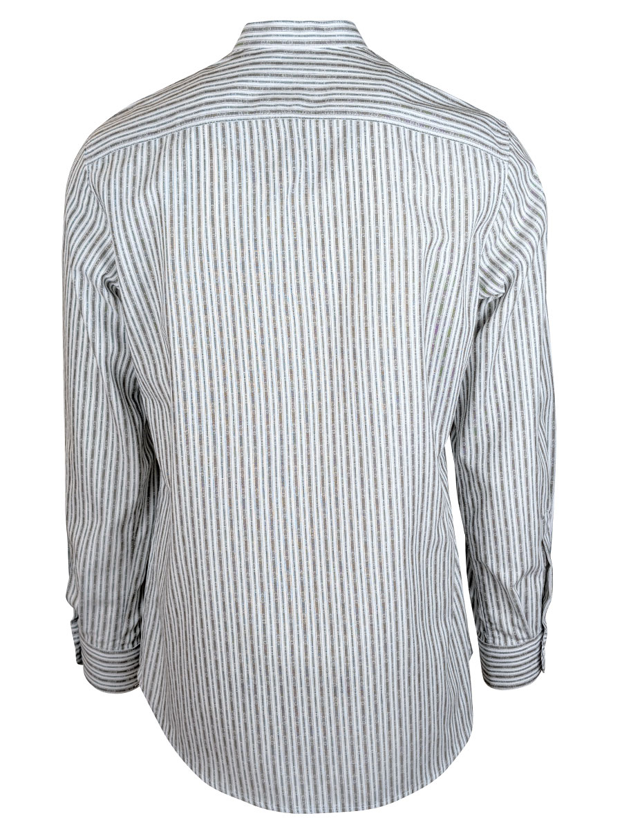 Arzberger Herrenhemd, grün-braun, gestreift, Stehkragen, Pfoad, Slim Line #3