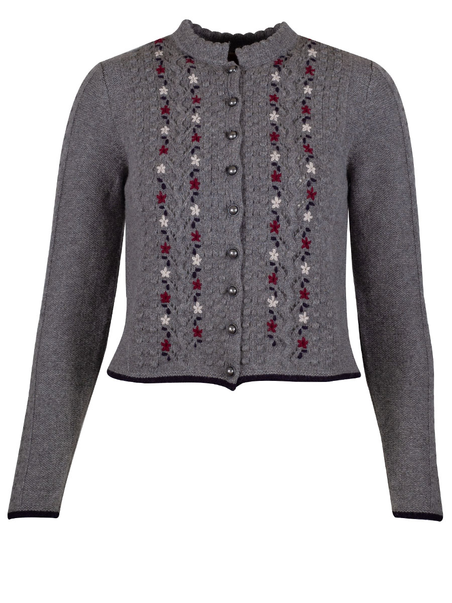 fei scho schee Strickjacke midgrey, Blumenstick #1