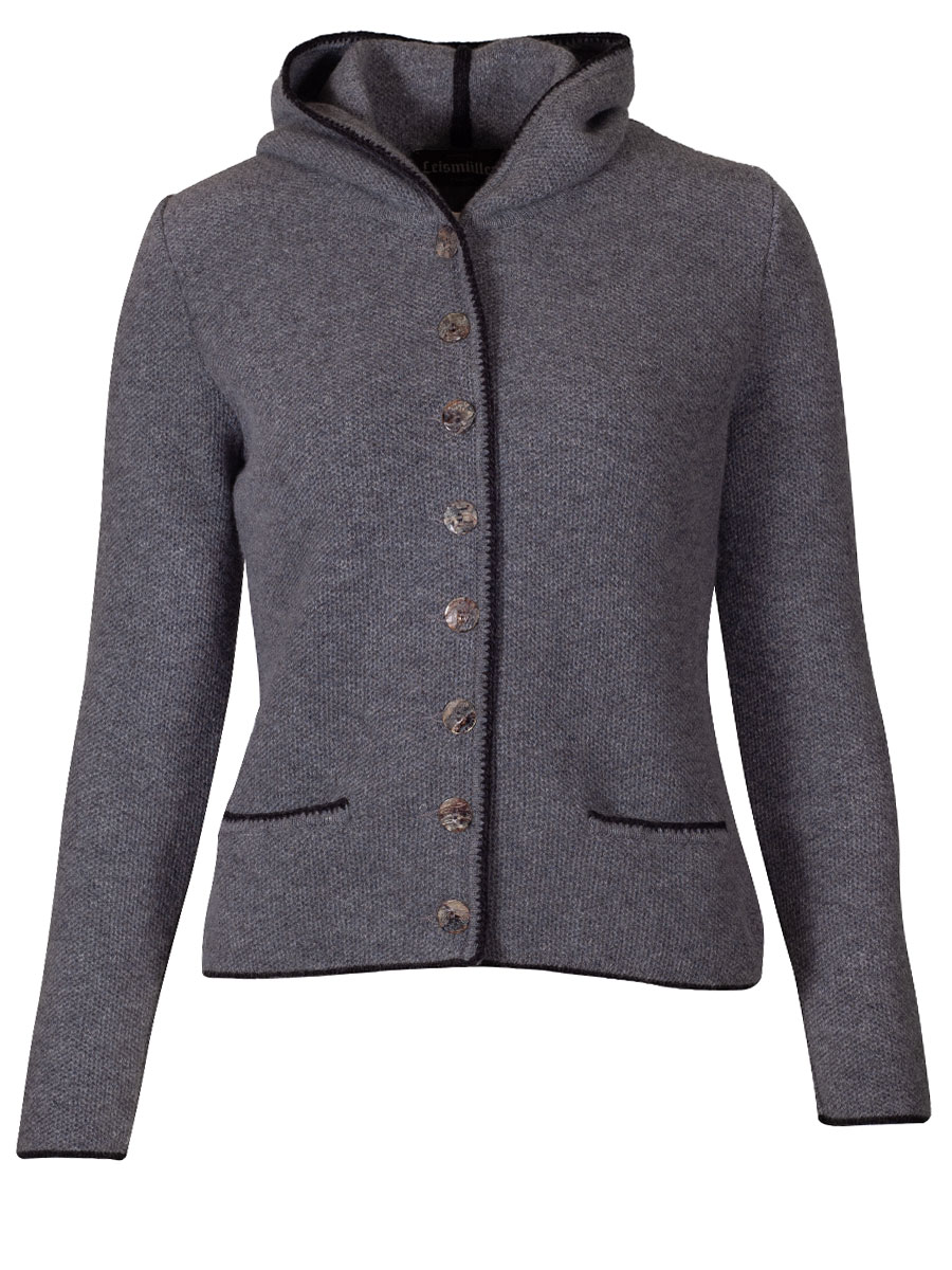 Astrifa Strickjacke Damen Panholz, mittelgrau, dunkelgraue Einfassung #1