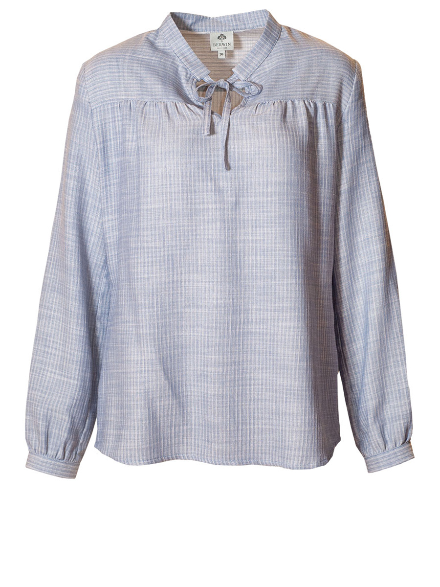 Berwin & Wolff Baumwollbluse, blau, Fischgrätmuster, Schleife #1