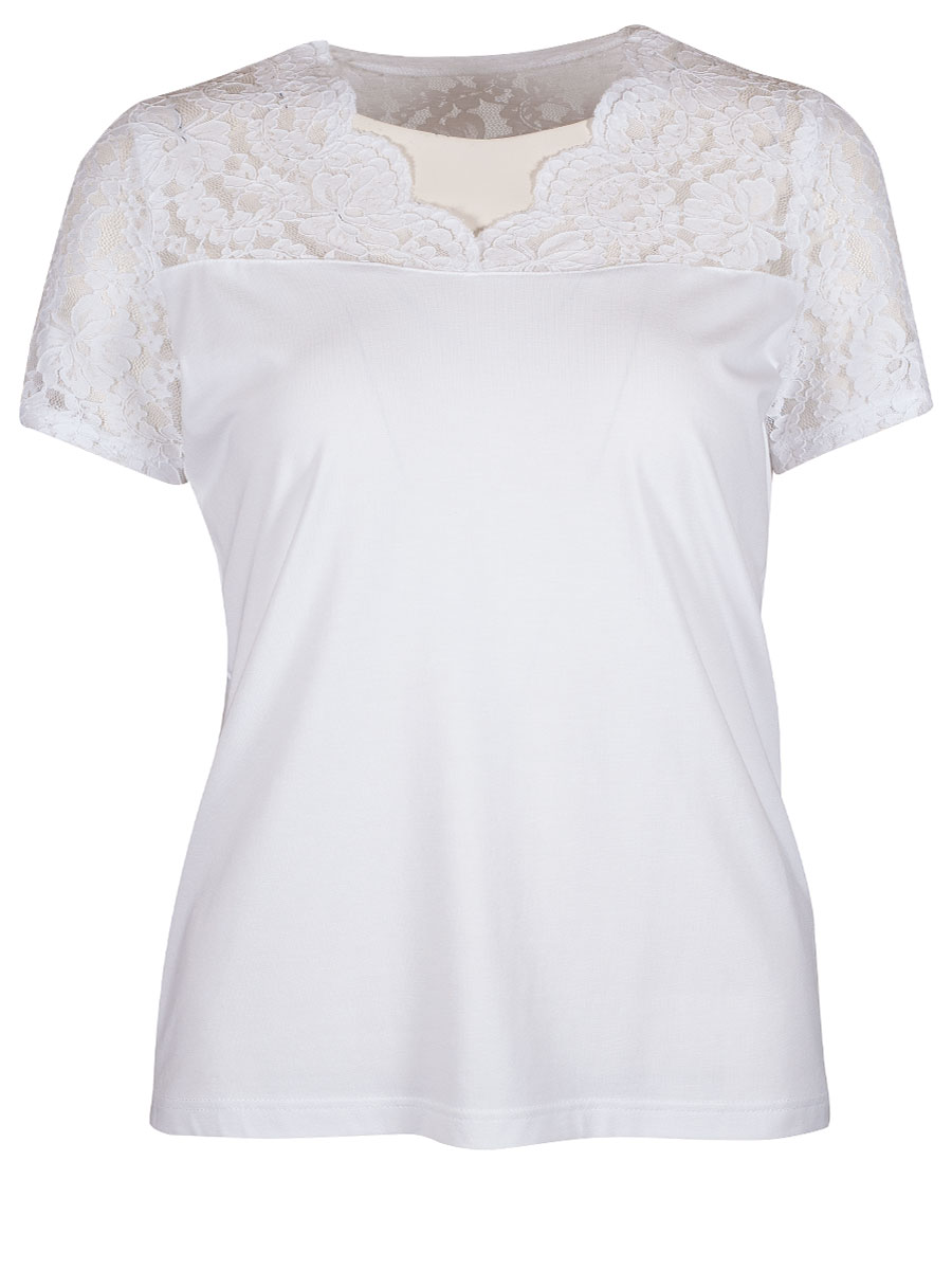 Waldorff Spitzenshirt Margarethe, Kurzarm, weiß, elegant, V-Ausschnitt #1