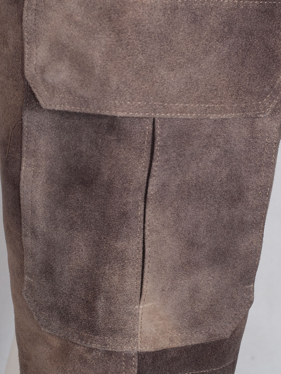Kurze Lederhose Cross, Arbeitshose, smoke braun, aufgesetzte Taschen, Ziegenvelour #5