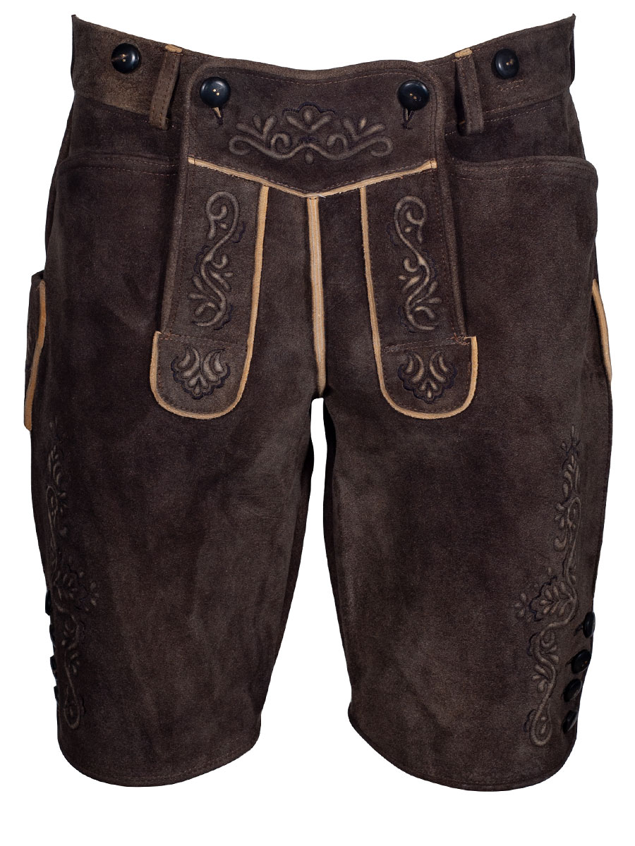 Weinbauer Kurze Lederhose Alois, ahorn, schwarze Stickerei, Ziegenvelour #1