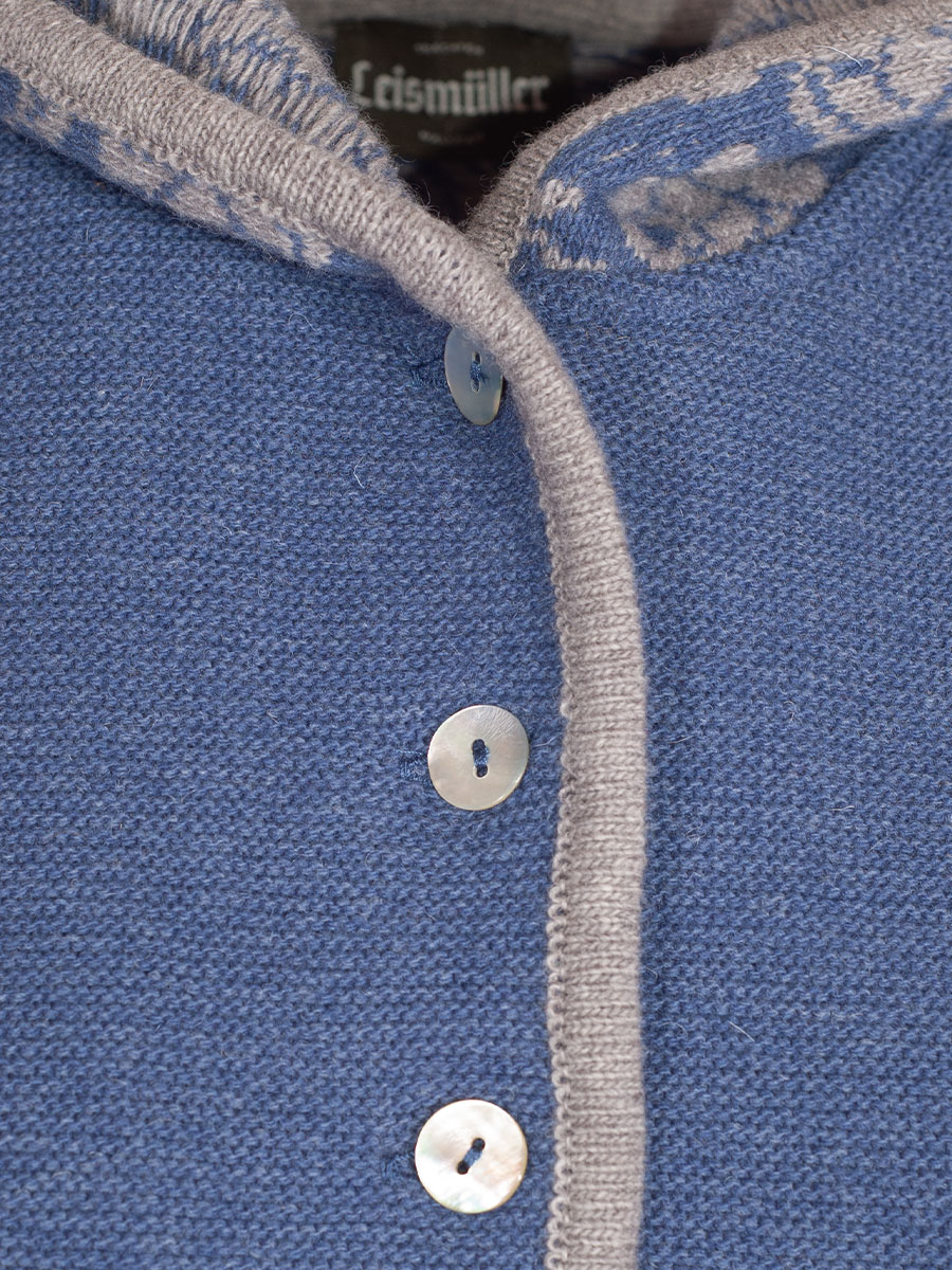 hausg'macht Kapuzen-Strickweste Gitti, jeansblau mit grau, mit Rückenfalte #3