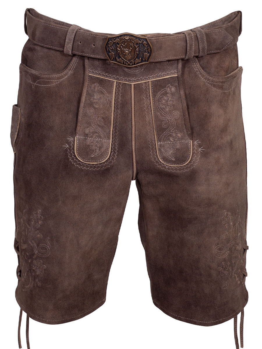 Spieth & Wensky Kurze Lederhose Mayen mit Gürtel, braun #1