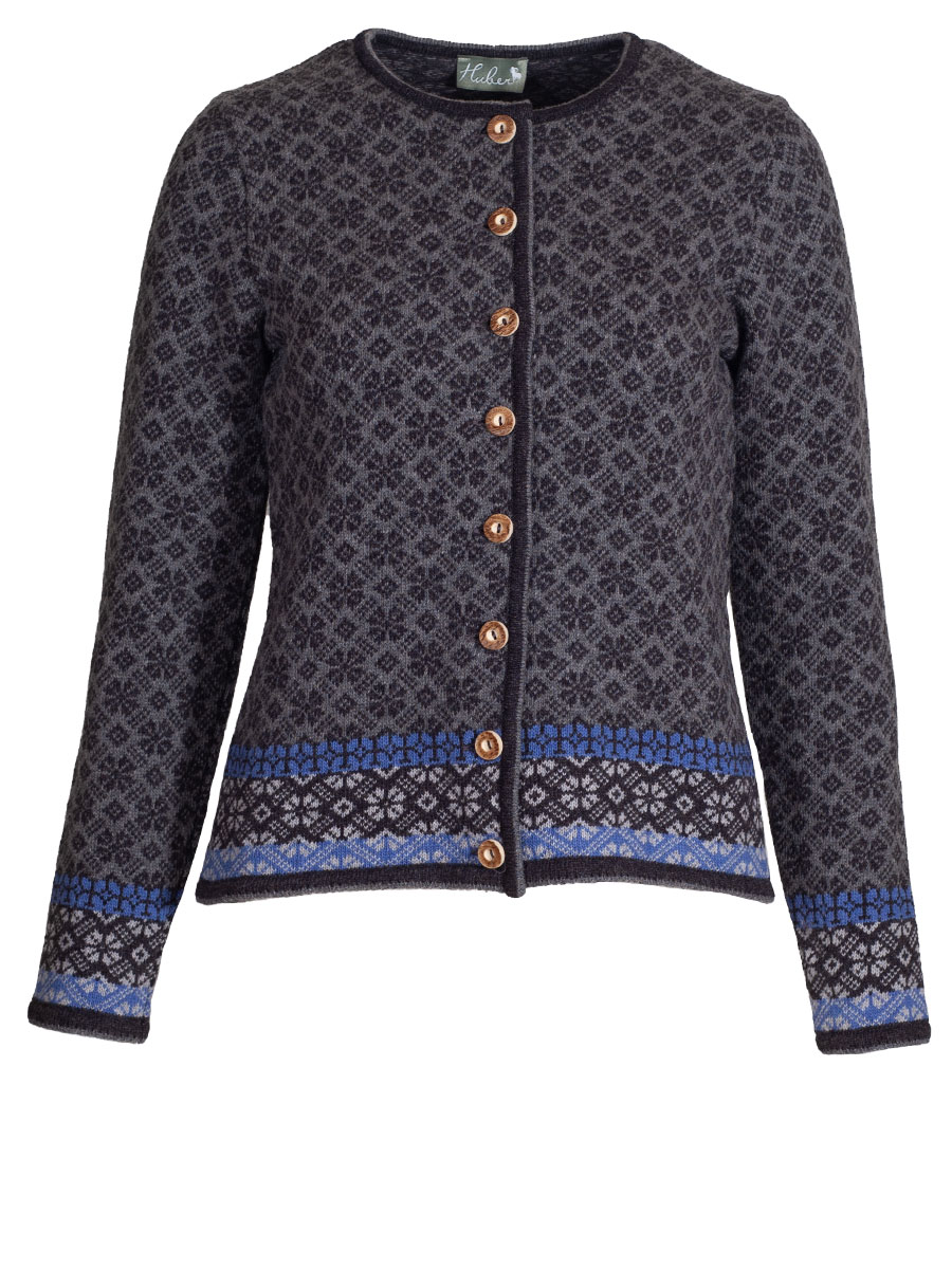 Huber Strickjacke Jutta, grau-blau, Norwegermuster #1