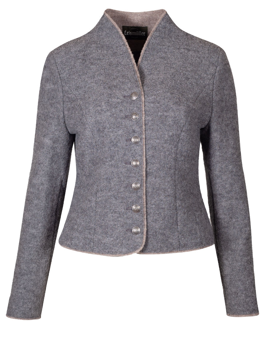 Kaiseralm Walkjacke Wendy, grau, beige Einfassung, Kelchkragen #1