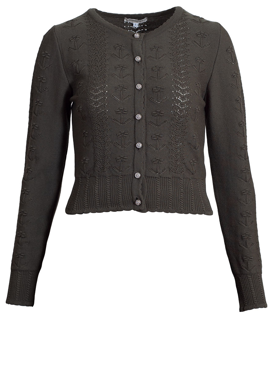 Lena Hoschek Strickjacke Rosi, moosgrün, kurz, Blumenstickereien, hochwertig #1