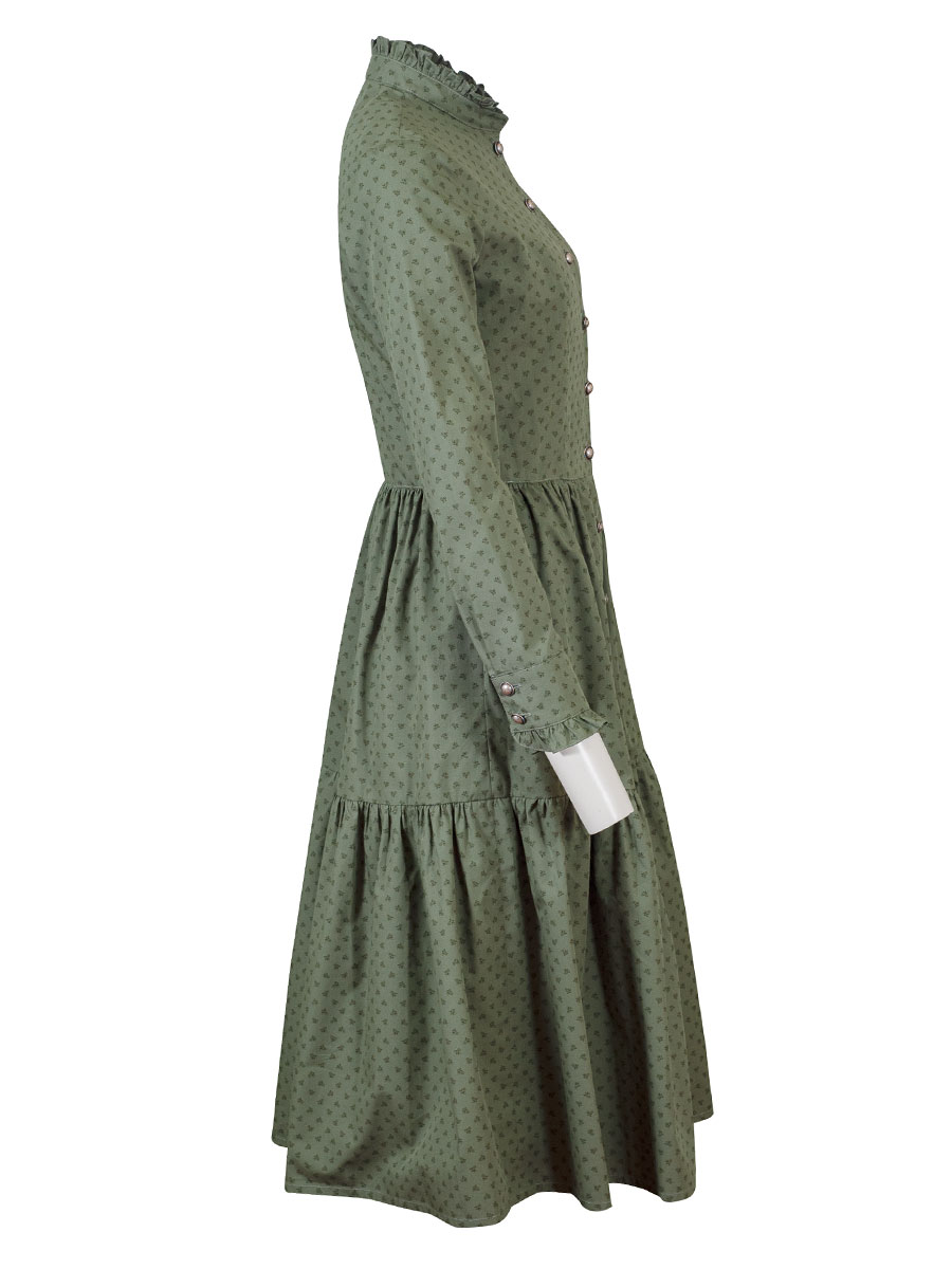 Berwin & Wolff Sommerkleid  olivgrün, durchgeknöpft, hochgeschlossen #2