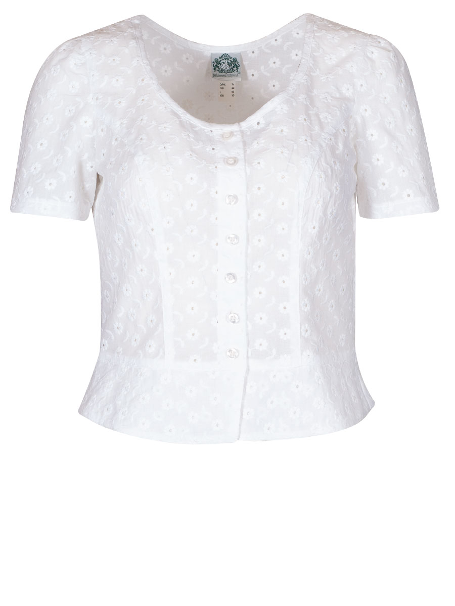 Hammerschmid Manuela Spenzerbluse, weiß, Kurzarm, in sich gemustert, Blümchen #1