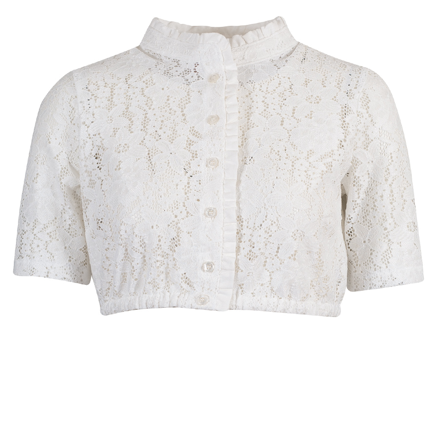 KINGA MATHE Dirndlbluse Gina, naturweiß, Spitze, hochgeschlossen, Kragen mit Rüschen #1