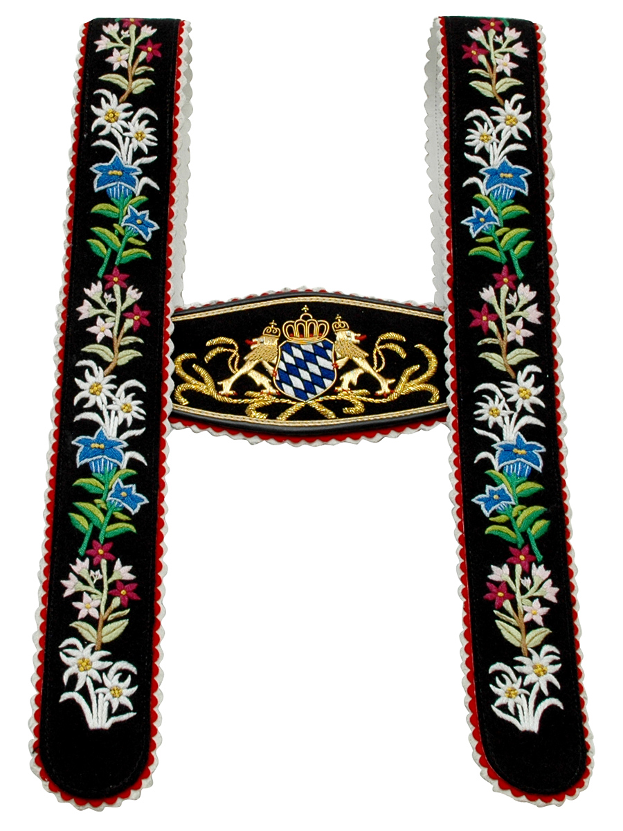 Träger Werdenfels handgestickt, schwarz, Löwe #1