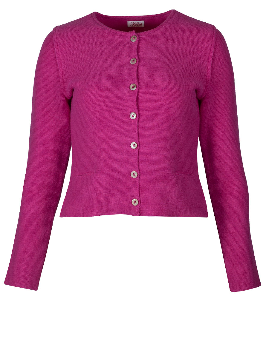 Heidi Strickjacke, pink, Perlmuttknöpfe, glatt gestrickt, fein #1