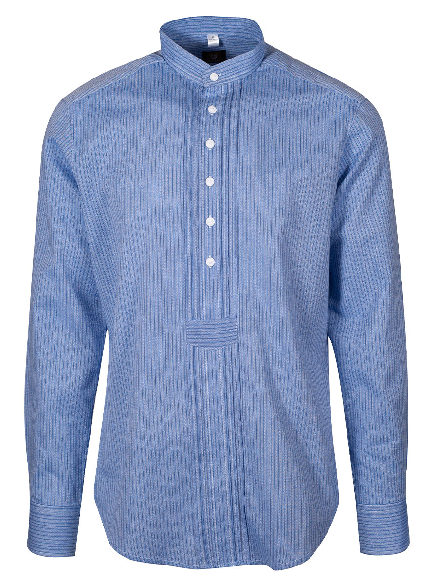 Orbis Herrenhemd, Pfoad, kornblau, gestreift, Stehkragen, Slim Fit #1