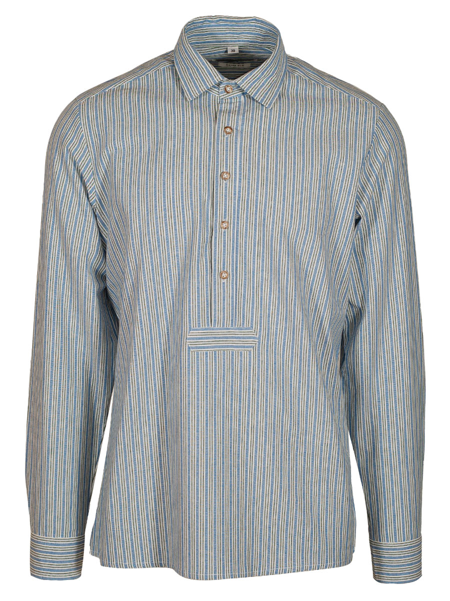 Hammerschmid Trachtenhemd blau-grün gestreift, Pfoad, Liegekragen, Slim Fit #1
