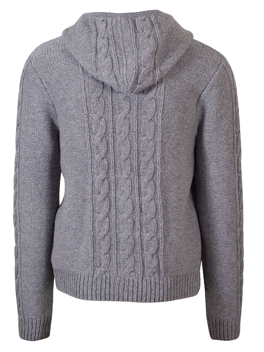 Huber Kapuzen-Strickjanker Heinz, grau-tanne, Zopfmuster #2