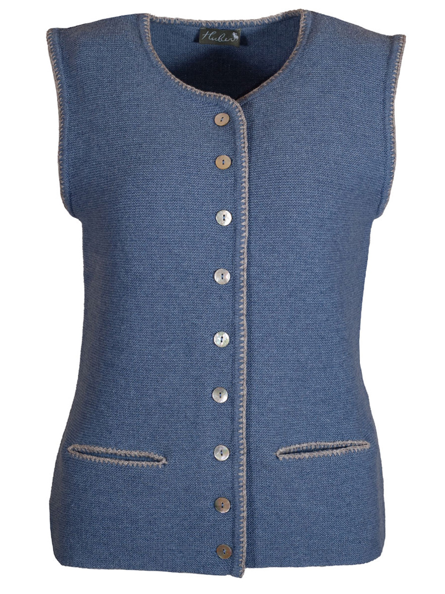 Huber Strickweste Freyi, blau, silbergraue Einfassung #1