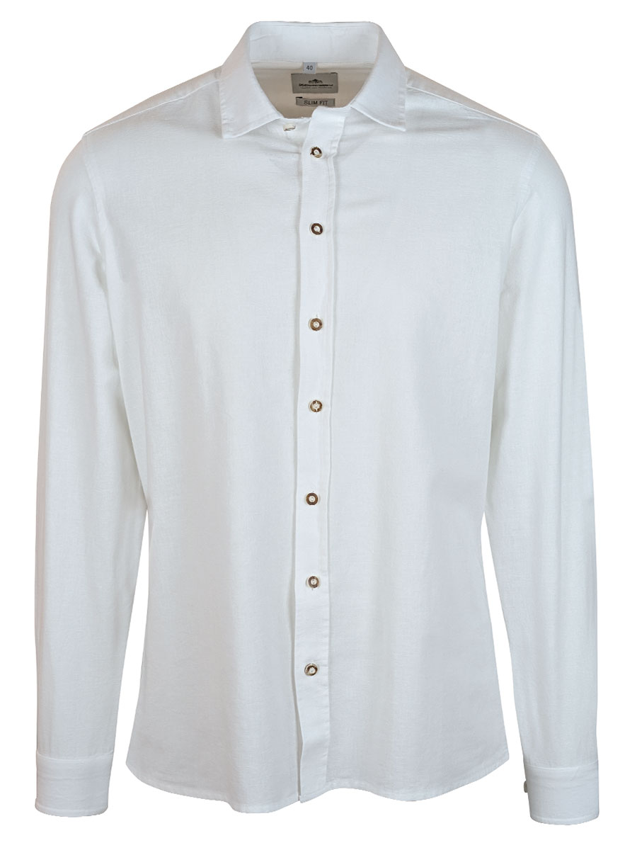 Hammerschmid Leinenhemd weiß, durchgeknöpft, Liegekrage, Slim Fit #1