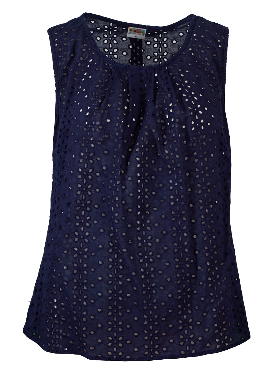 Berwin & Wolff Sommertop, Blusentop, Lochmuster, marine #1
