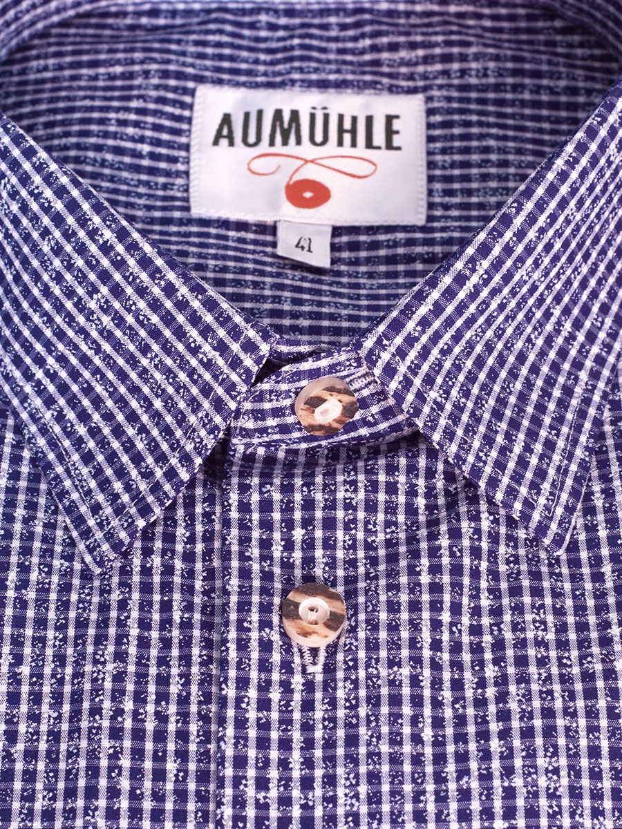 Waldorff Trachtenhemd marine-weiß kariert, Hirschhornknöpfe, Liegekragen #2